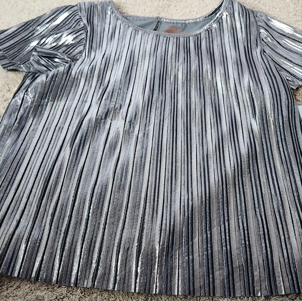 Girls' Short Sleeve Pleated Party Top - Cat & Jack Gunmetal Gray M